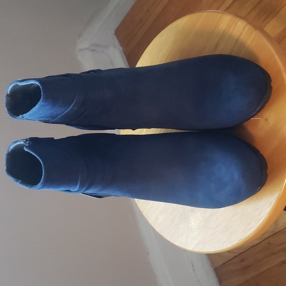 Blue suede ankle boots